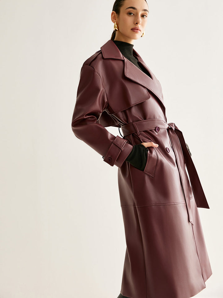 | Pu-Leather Lång Jacka