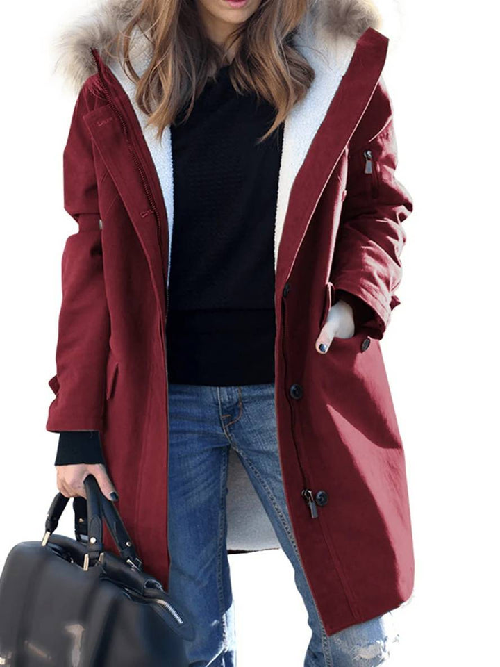 | parka Jacka Mid-Length vinterjacka med huva och Fusk Päls