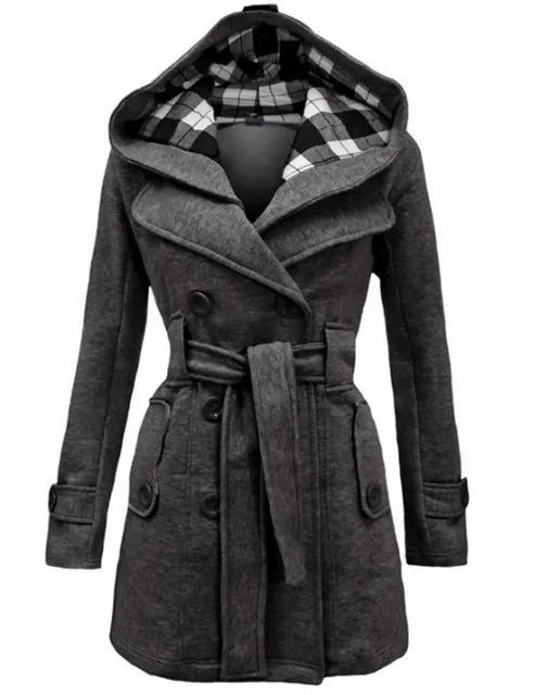 | Dam trenchkappa med huva och belt