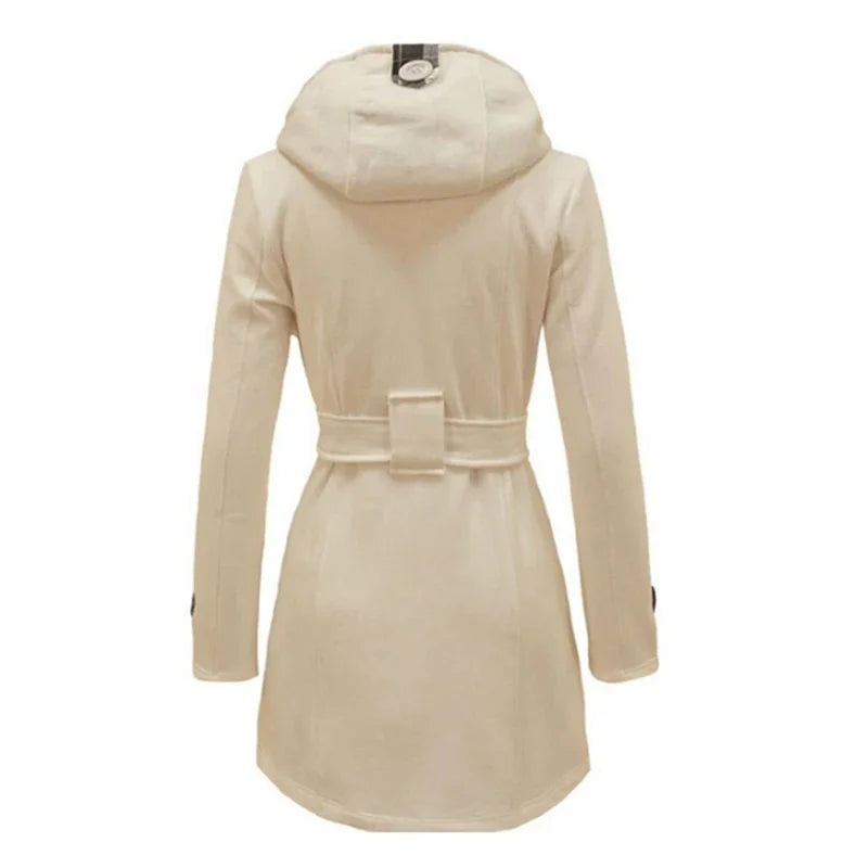 | Dam trenchkappa med huva och belt
