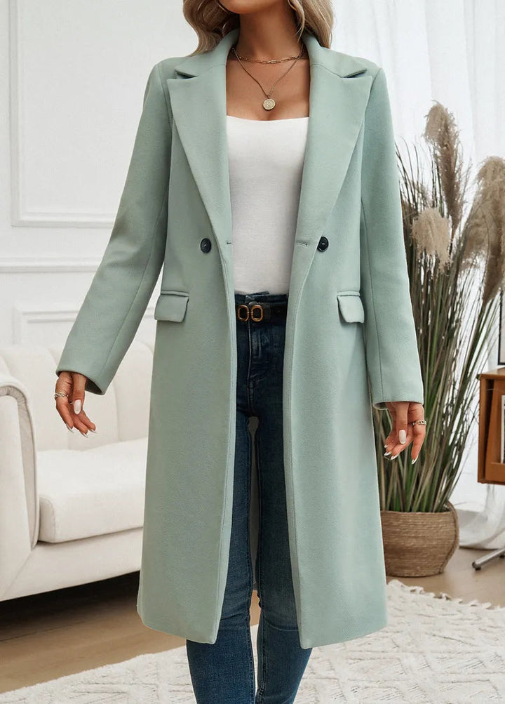 | Dam elegant Lång trenchkappa med skårad krage och enkel Knappar