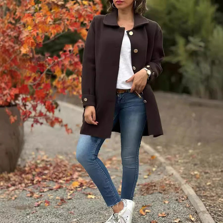 | Dam oversize Jacka med Large Fickor och Knapp Detaljer