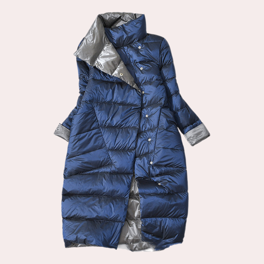 Dam Lång Vinter Jacka Gjord av Down med Hög Krage