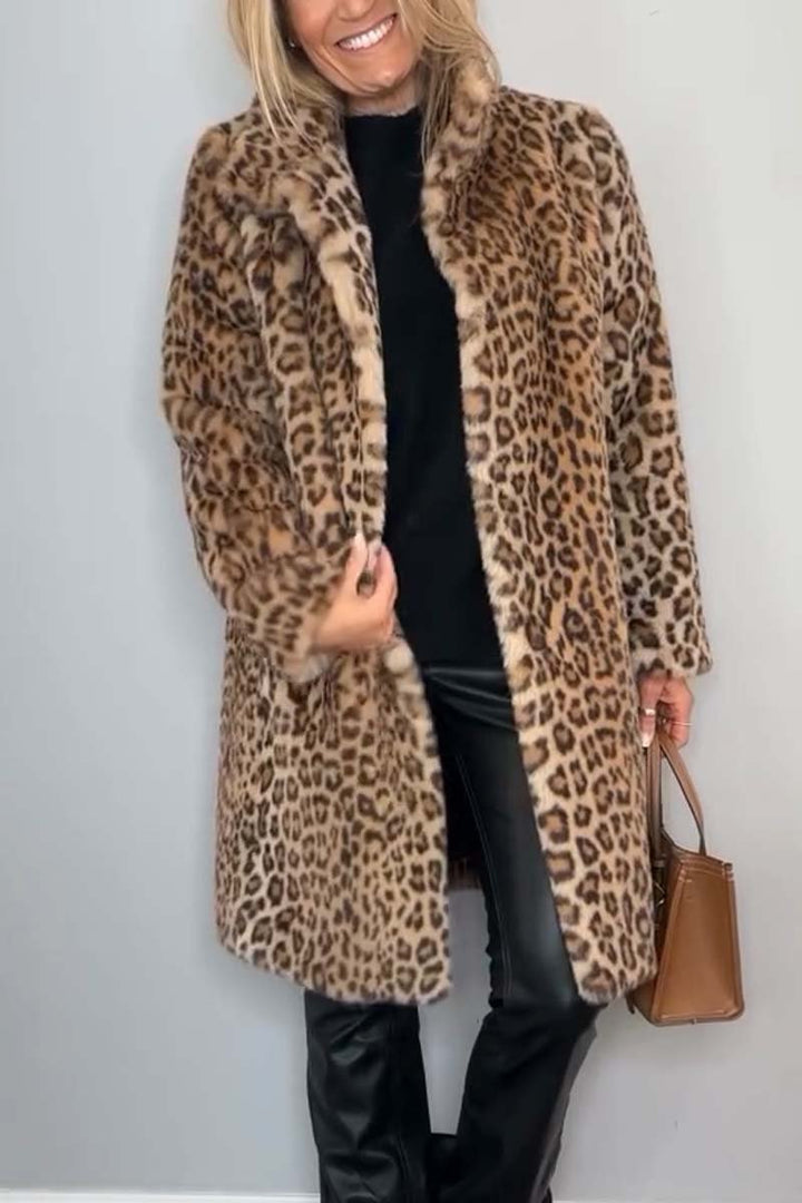 Dam Elegant Vinter Jacka med Leopardmönster