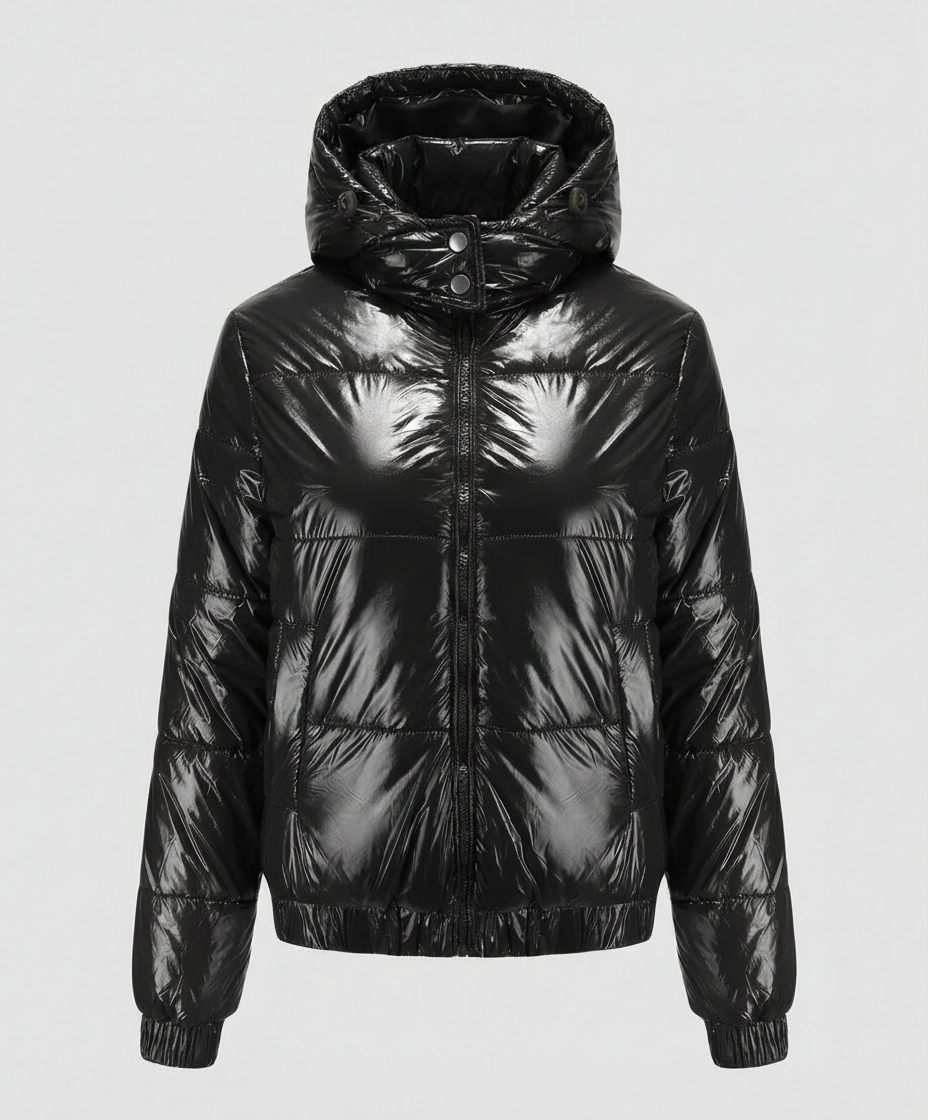 High-gloss dam quiltad jacka