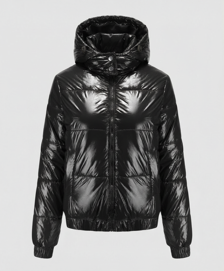High-gloss dam quiltad jacka