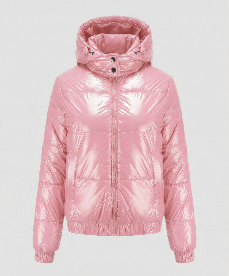 High-gloss dam quiltad jacka