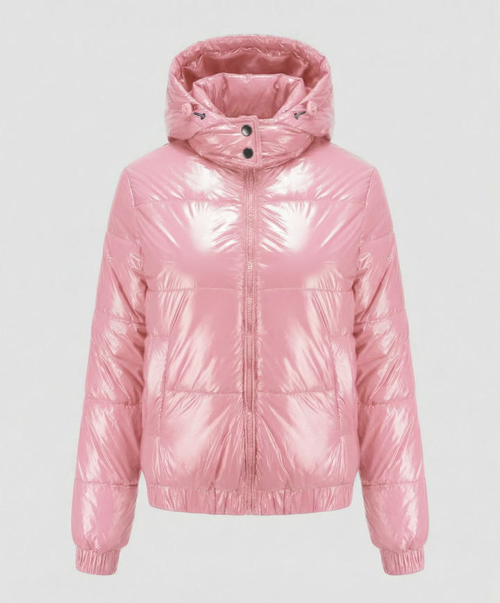 High-gloss dam quiltad jacka