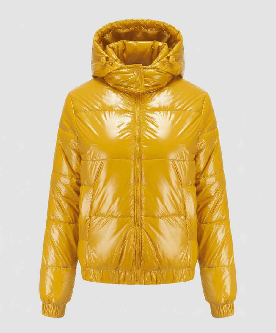 High-gloss dam quiltad jacka