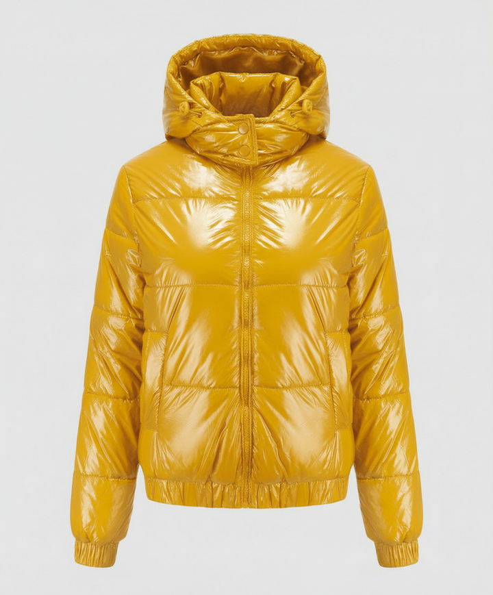 High-gloss dam quiltad jacka
