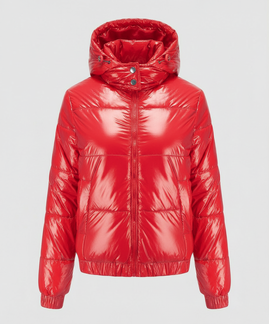High-gloss dam quiltad jacka