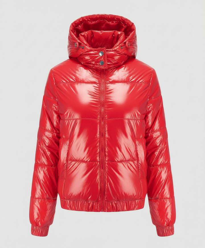 High-gloss dam quiltad jacka