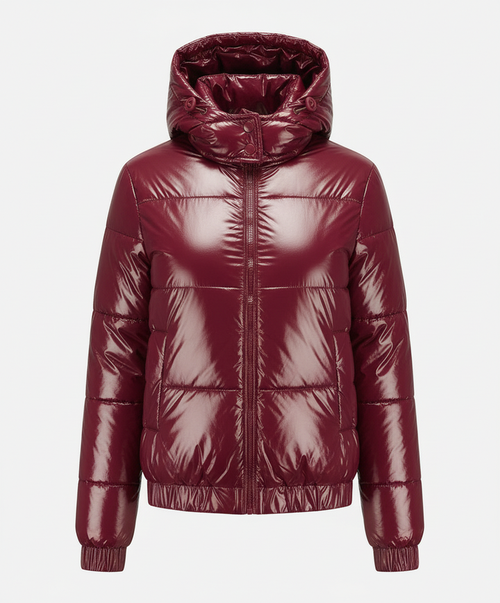 High-gloss dam quiltad jacka