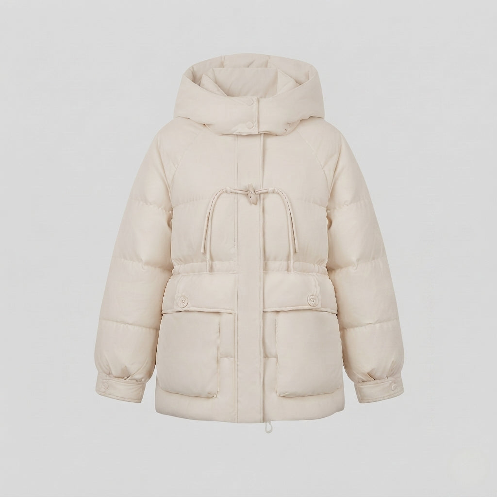 Dam Kort Oversize Vinter Parka med Voluminous Termisk Padding, Hög Stå Krage, och Extra Stora Lock Fickor