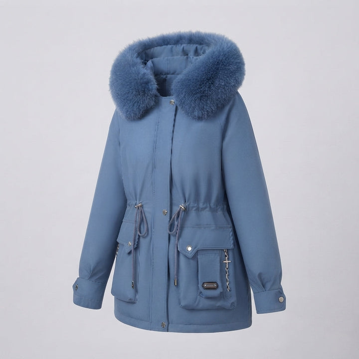 Dam Kort Isolerad Utility Parka med Modular Cargo Fickor och Voluminous Fur Krage