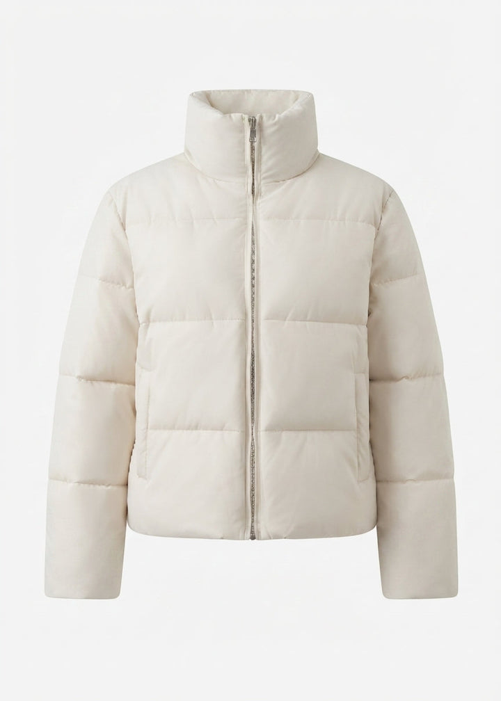 Dam Kort Termisk Vadderad Jacka med Hög Polo Krage och Internal Drawstring