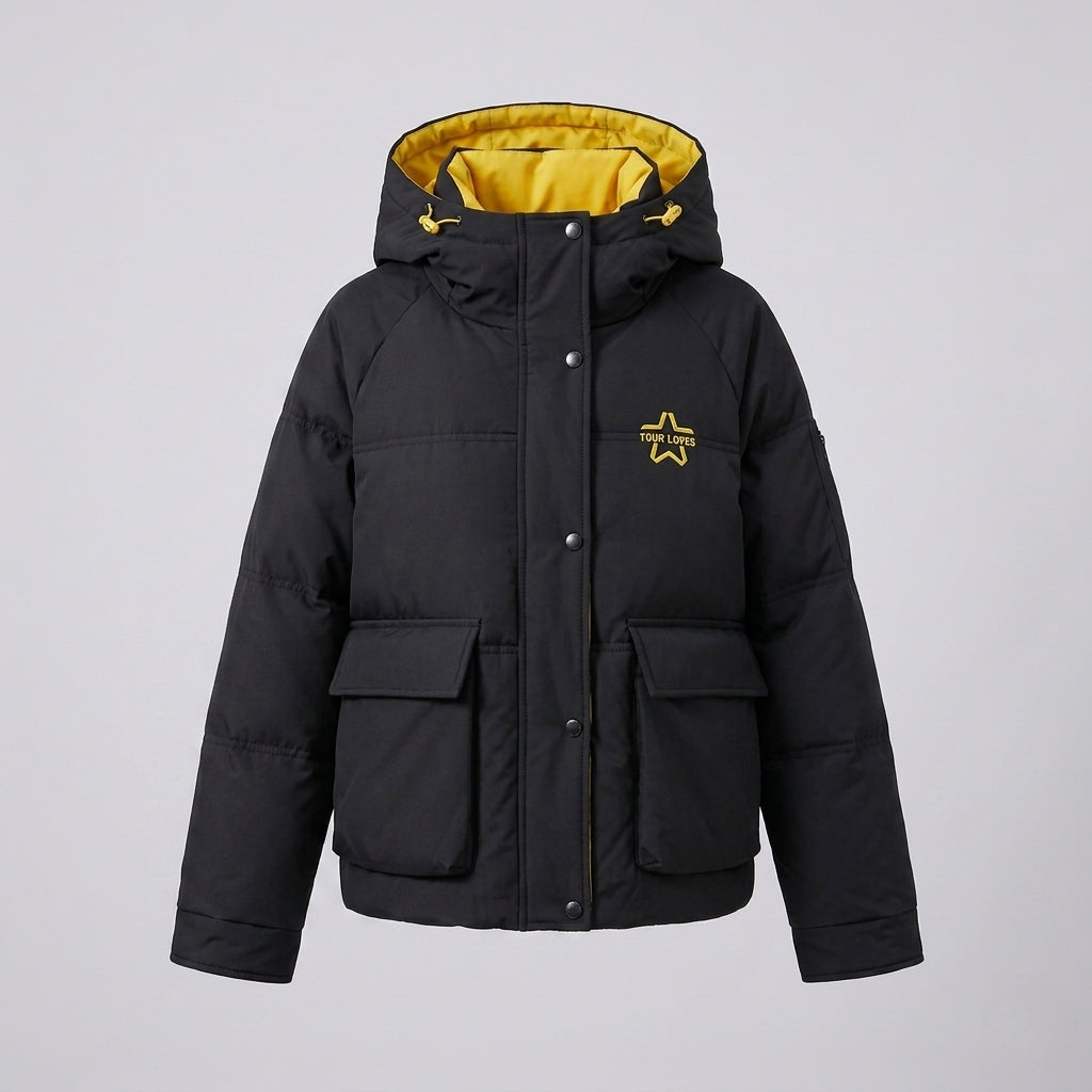 Dam Boxig Vadderad Jacka med Dold Two-Way Front, Contrasting Inner Panel och Funktionell Lock Fickor