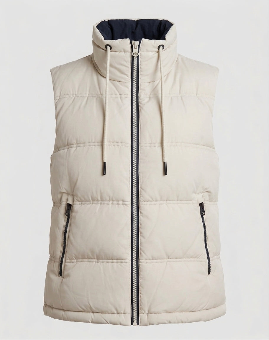 Dam Quiltad Sleeveless Thermoväst med Hög Stå Krage och Justerbar Nederkant