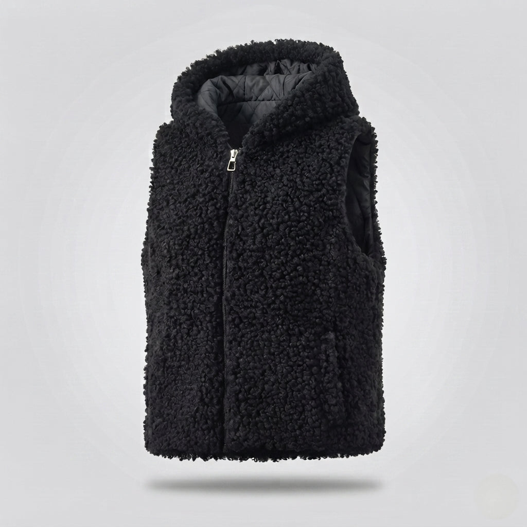 Dam Sleeveless Teddy Väst med Huva, Vadderad Foder och Praktisk Side Fickor