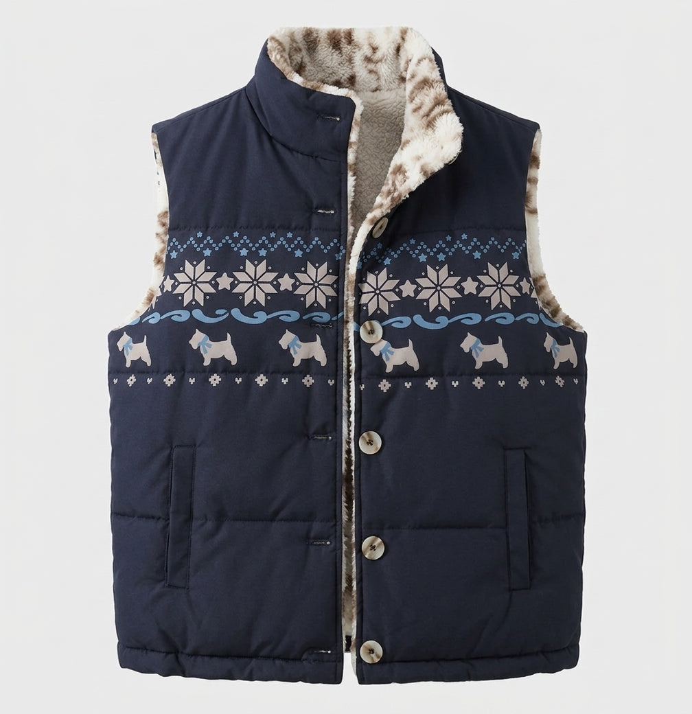 Dam Quiltad Vests med Teddy Foder och Skandinavisk Mönster