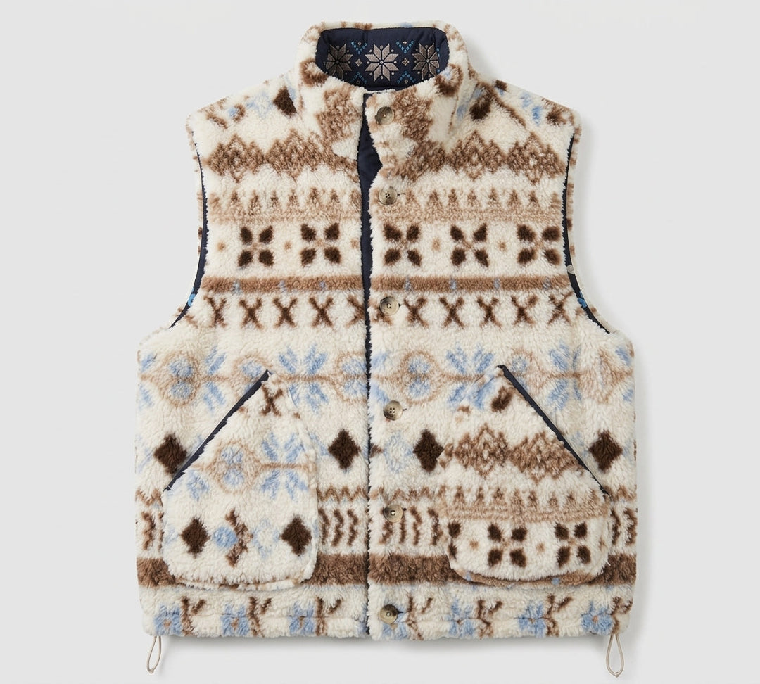 Dam Quiltad Vests med Teddy Foder och Skandinavisk Mönster