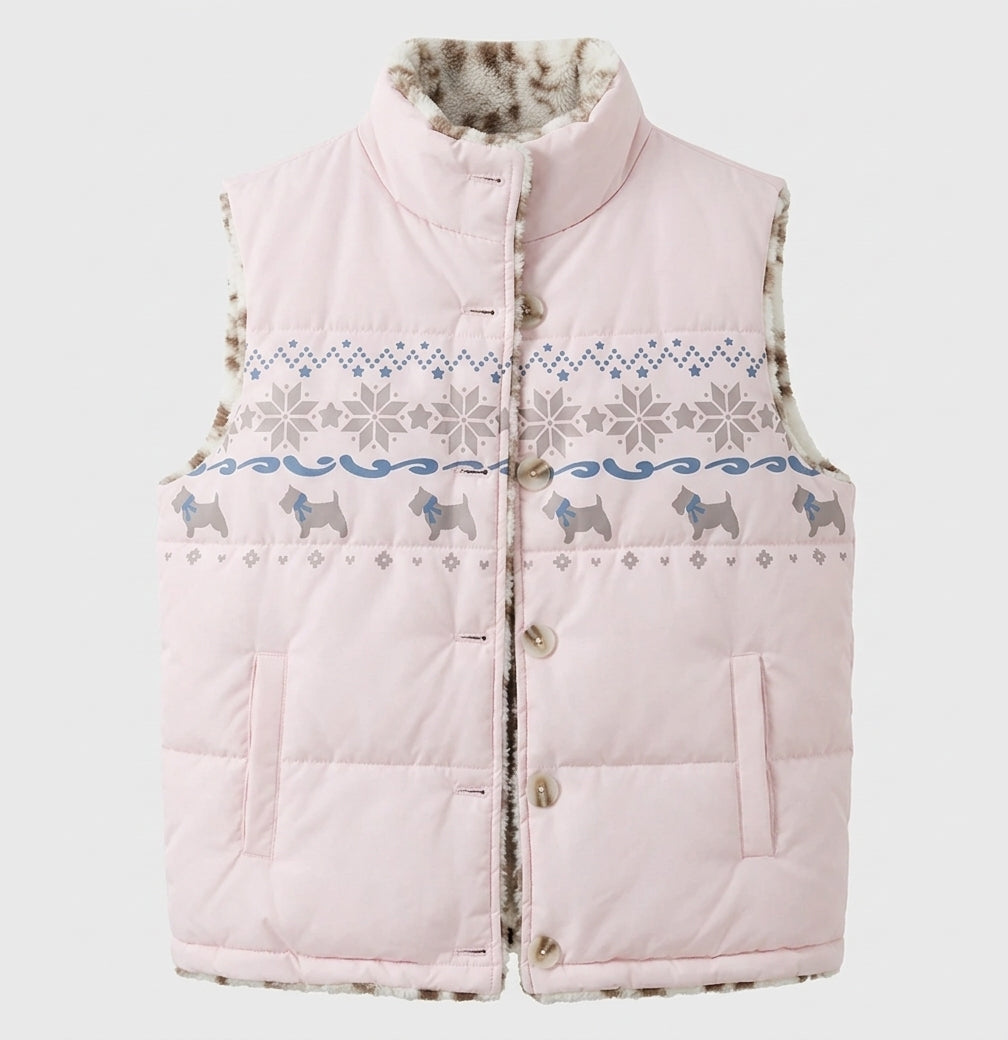 Dam Quiltad Vests med Teddy Foder och Skandinavisk Mönster