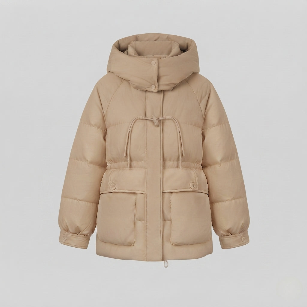 Dam Kort Oversize Vinter Parka med Voluminous Termisk Padding, Hög Stå Krage, och Extra Stora Lock Fickor