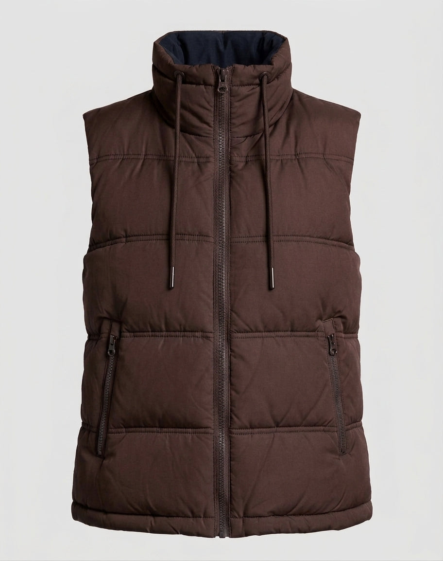 Dam Quiltad Sleeveless Thermoväst med Hög Stå Krage och Justerbar Nederkant