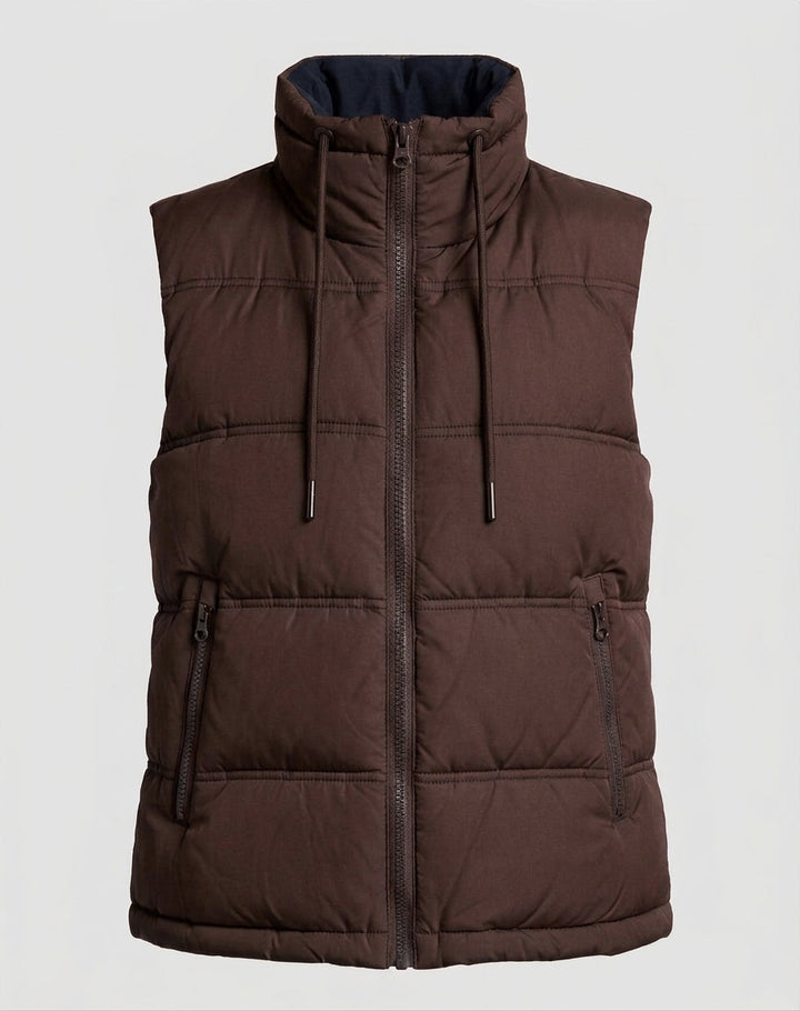 Dam Quiltad Sleeveless Thermoväst med Hög Stå Krage och Justerbar Nederkant