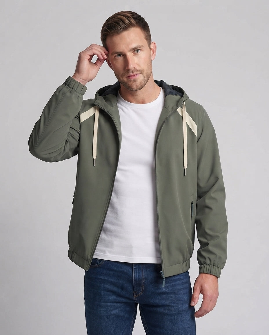 Unisex Ultraleichte Kapuzen‑Windjacke mit verdecktem Reißverschluss &amp; verstellbarem Saum