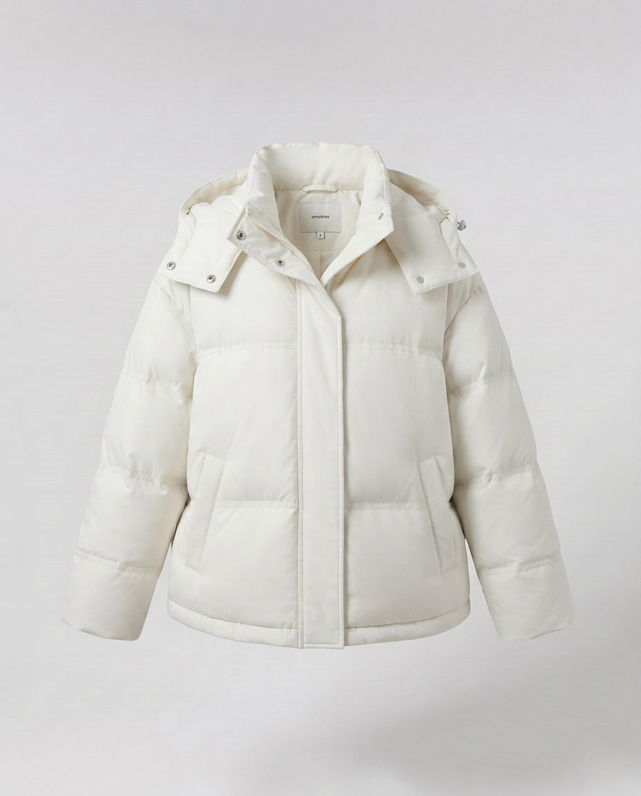 Dam Boxig Vadderad Kort Quiltad Anorak med Ergonomisk Huva Kant och Extra Stora Lock Fickor