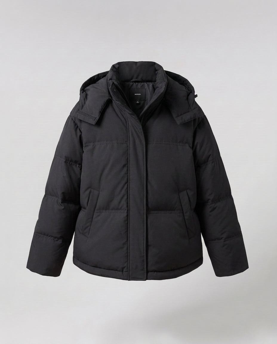 Dam Boxig Vadderad Kort Quiltad Anorak med Ergonomisk Huva Kant och Extra Stora Lock Fickor