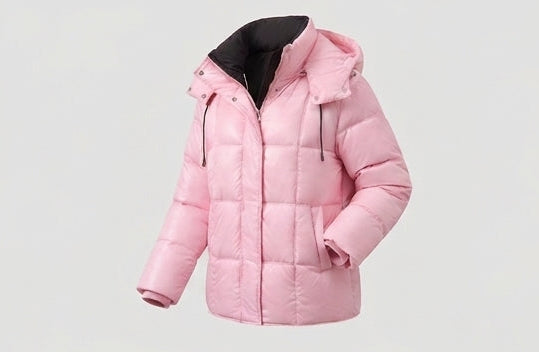 Dam Shiny Quiltad Jacka med Integrated Huva, Two-Way Dragkedja, och Termisk Padding
