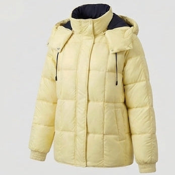 Dam Shiny Quiltad Jacka med Integrated Huva, Two-Way Dragkedja, och Termisk Padding