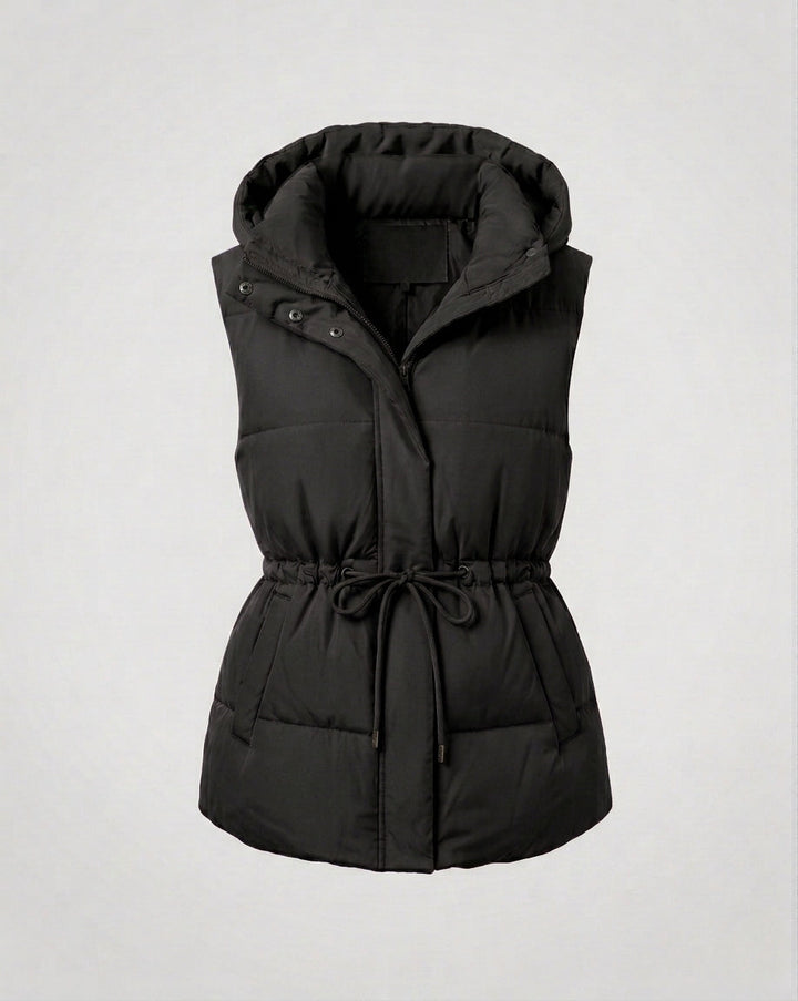 Dam Quiltad med Huva Väst med Waist Drawstring, Vadderad Termisk Filling, och Generous Side Fickor