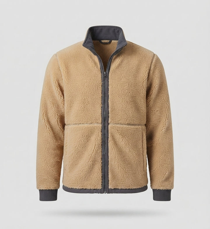 Herr termo fleece jacka med Sherpa foder, hög ståkrage och dold dragkedja fickor