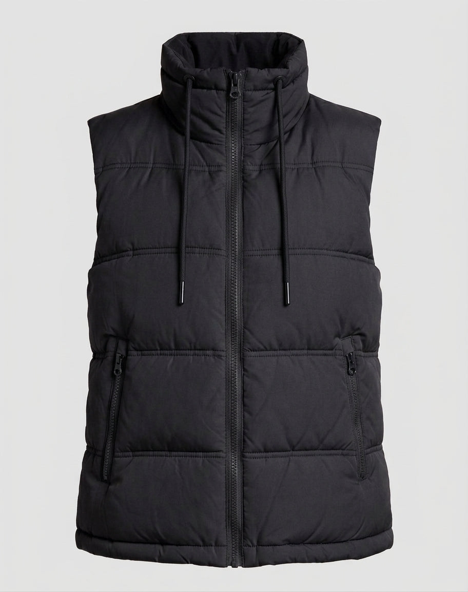 Dam Quiltad Sleeveless Thermoväst med Hög Stå Krage och Justerbar Nederkant