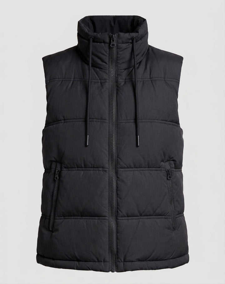 Dam Quiltad Sleeveless Thermoväst med Hög Stå Krage och Justerbar Nederkant