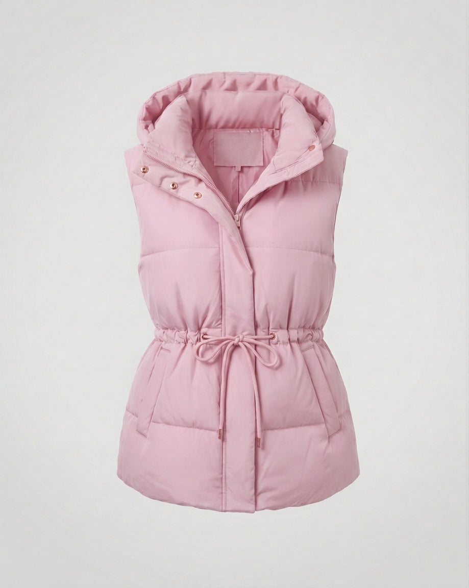 Dam Quiltad med Huva Väst med Waist Drawstring, Vadderad Termisk Filling, och Generous Side Fickor