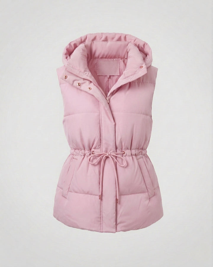 Dam Quiltad med Huva Väst med Waist Drawstring, Vadderad Termisk Filling, och Generous Side Fickor