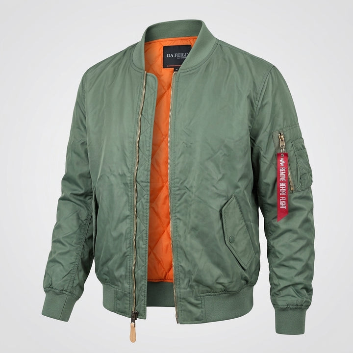 Herr lätt nylon bomberjacka med quiltad värmande foder och ärm ficka