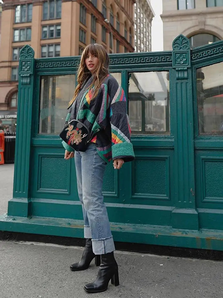 | Jacka - stilren Vintage Boho Jacka för Dam med Unique Prints