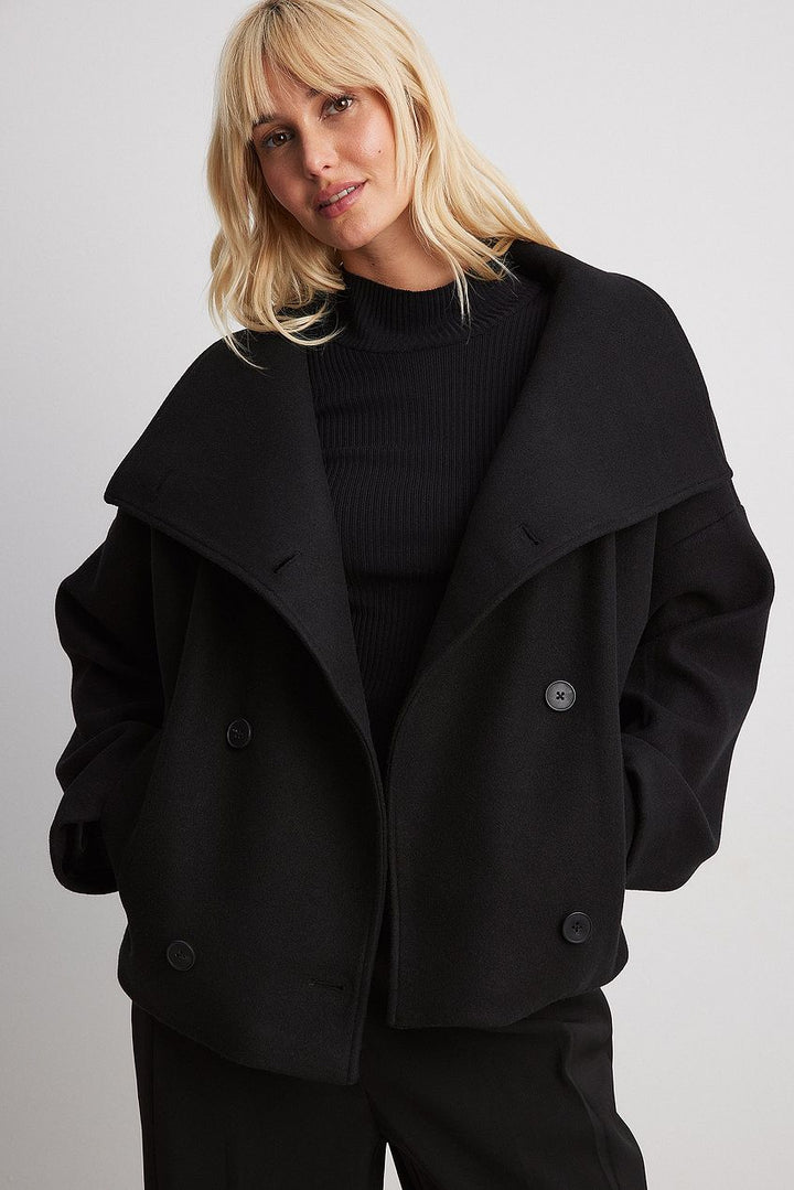 | Dam Kort oversize vinterjacka med slagkrage och Double Buttonless