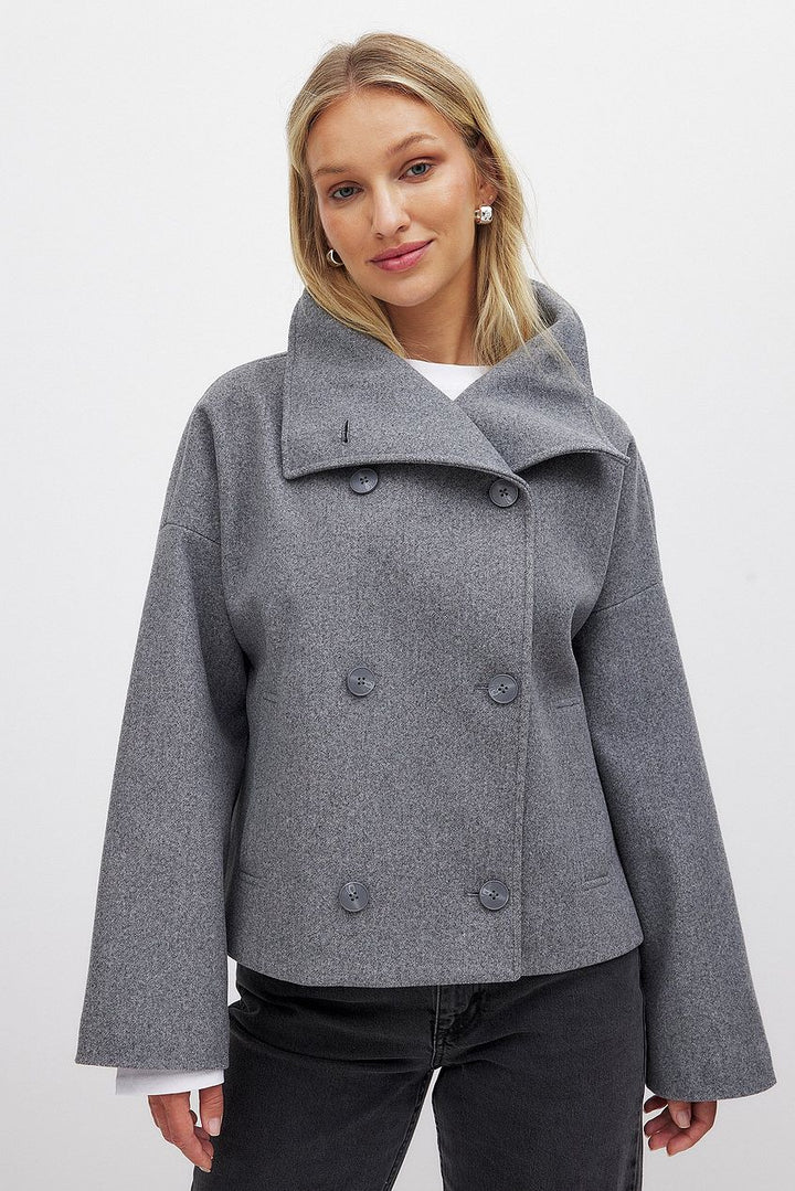 | Dam Kort oversize vinterjacka med slagkrage och Double Buttonless