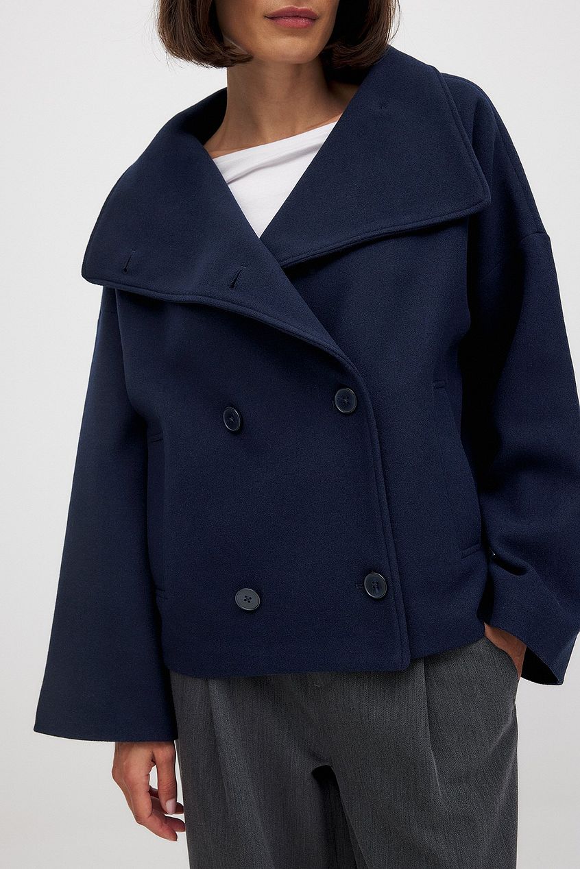 | Dam Kort oversize vinterjacka med slagkrage och Double Buttonless