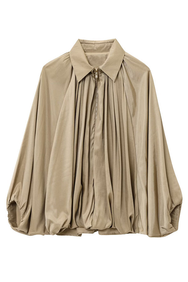 | Dam casual Jacka med Lapels Lång Puff Ärmar och Dragkedja