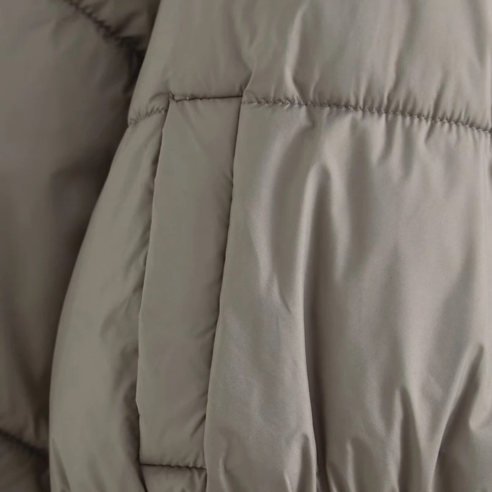 | Dam Kort pufferjacka med Hög Krage och Elastisk Waistbelt