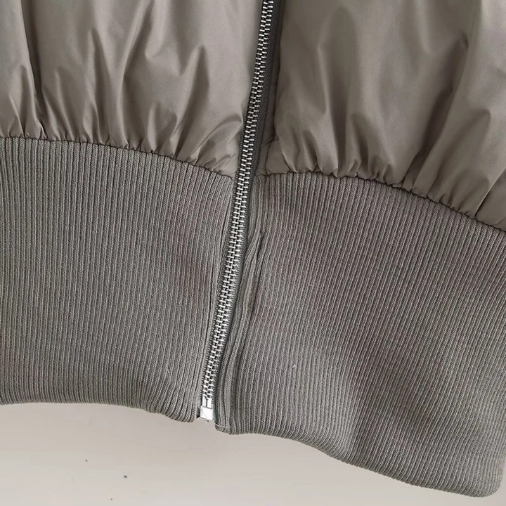 | Dam Kort pufferjacka med Hög Krage och Elastisk Waistbelt