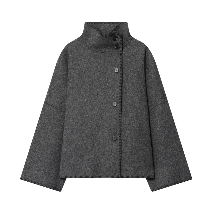 Dam oversized ull cape jacka med hög krage och asymmetrical knäppning