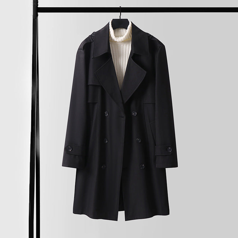 Dam Double-breasted kort trenchcoat gjord lätt ullblandning med a mjuk drape och shoulder flaps